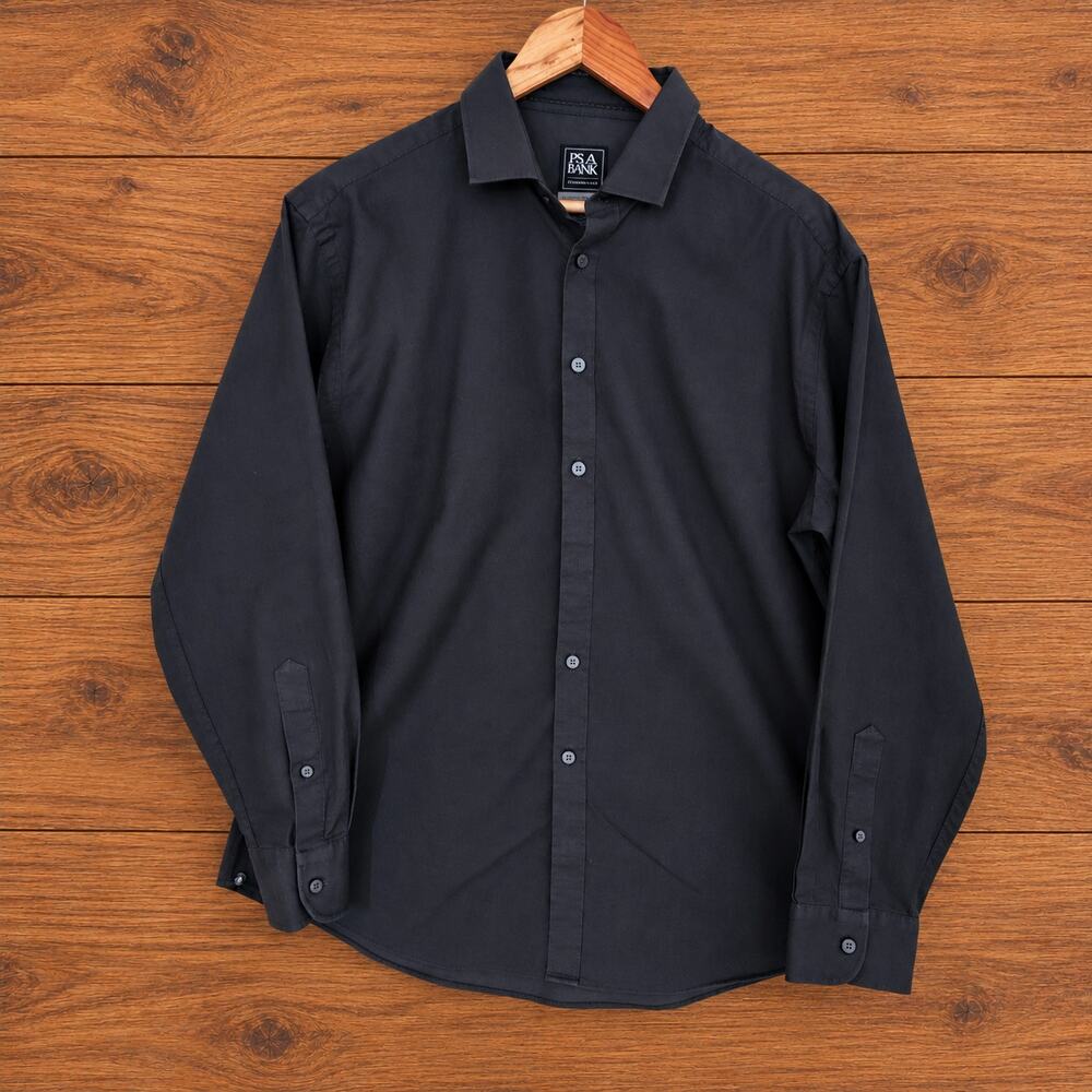 Jos A Bank Traveler Tech Men's L Black Tailored Fit Stretch Dress Shirt